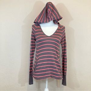 Roxy Striped Pink Brown Hoodie Long Sleeve Shirt Size Small